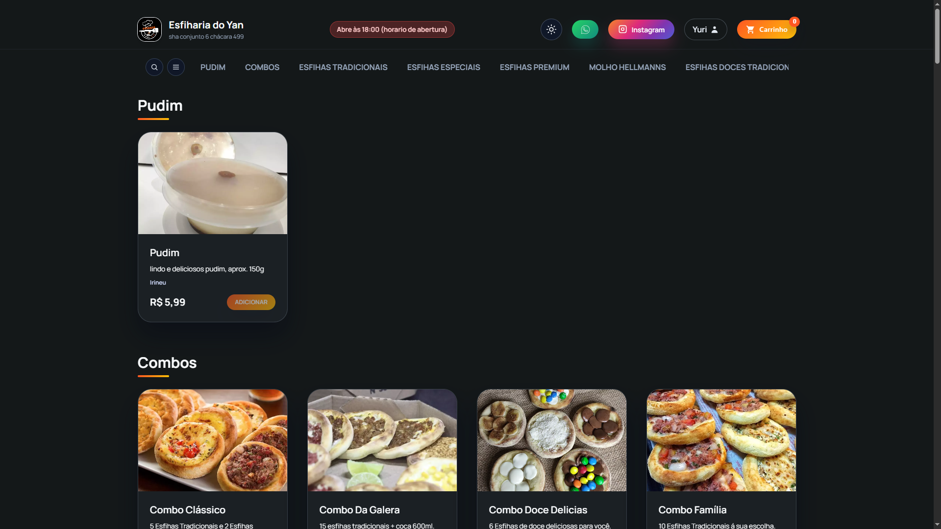Preview do Cardápio Online